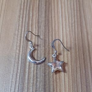 Silver Moon and Star Earrings